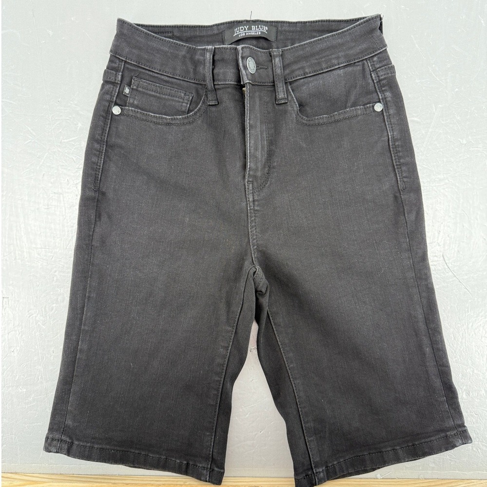 Judy Blue Black Denim Bermuda Shorts Women Size S High Rise Stretch Jean Shorts